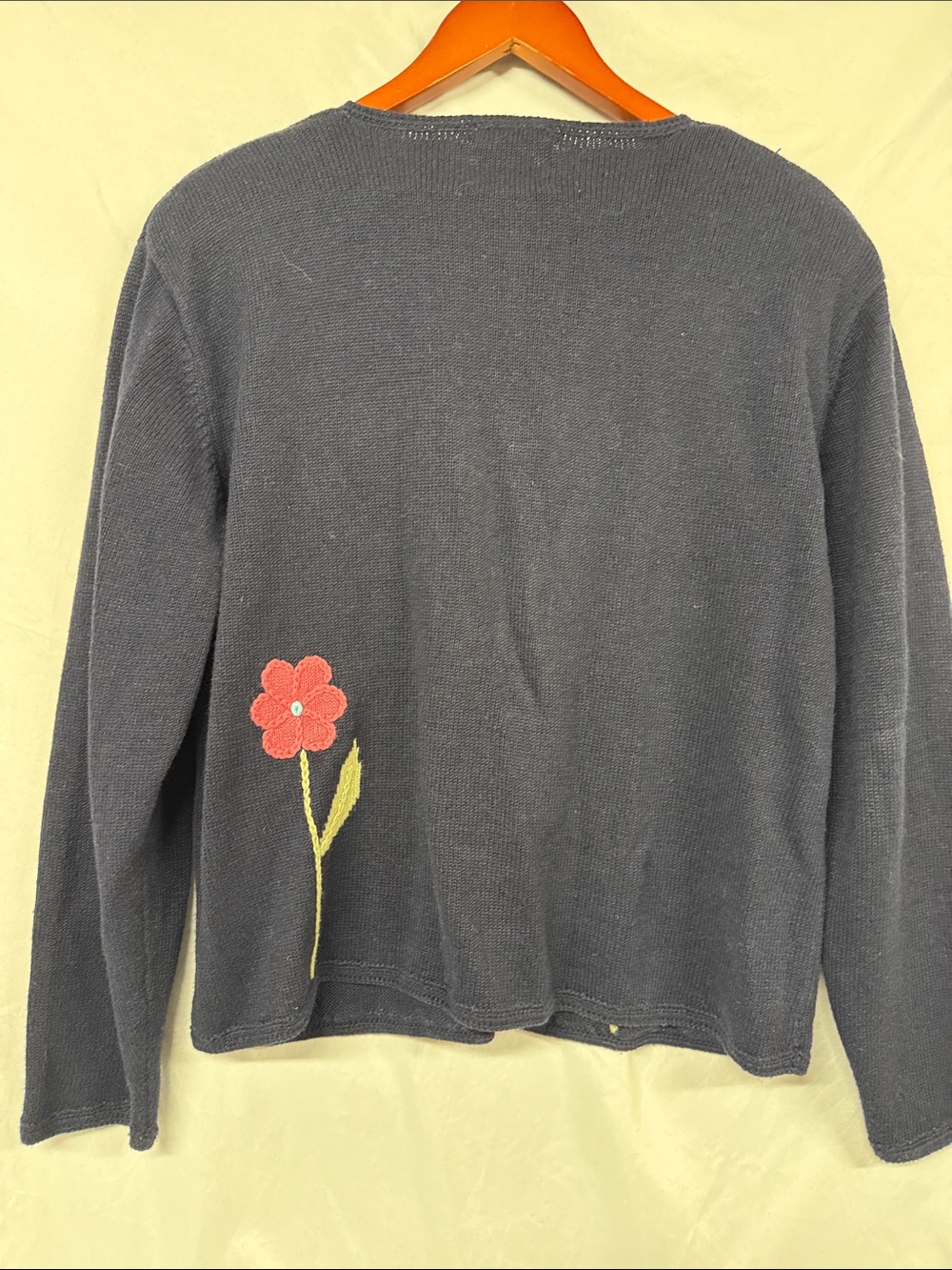 Christopher & Banks Navy Cardigan with Blue, Pink, and Yellow Floral embroidered - Picture 4 of 5